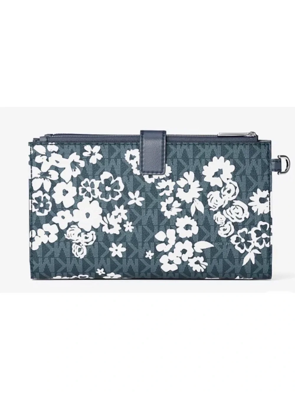 Michael Kors Navy Blue Floral Logo Wristlet Clutch